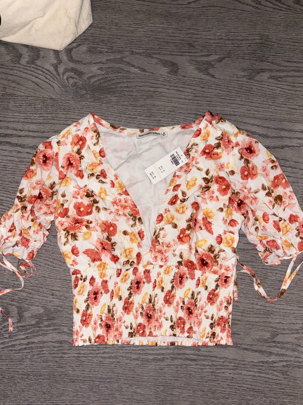 Abercrombie & Fitch White Crop Top with Pink Floral Print